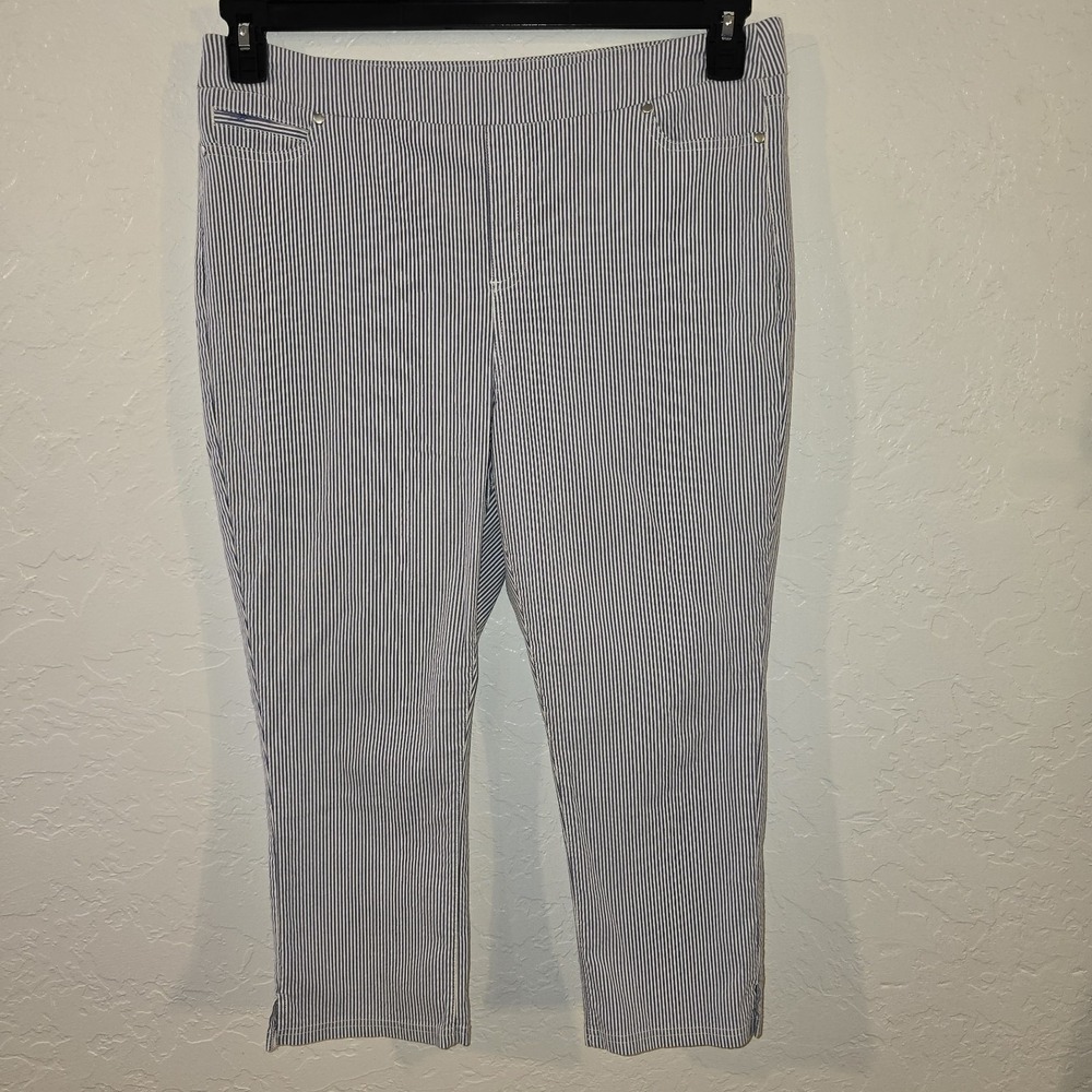 Mario Serrani Comfort Stretch Pull-on Capri Blue/White Stripe XL seersucker